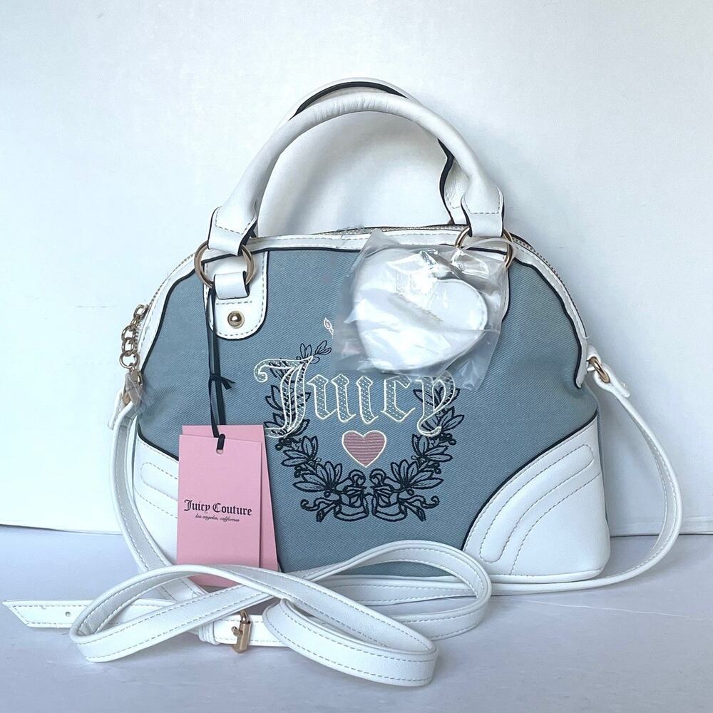 Juicy Couture Heritage Denim White Medium Satchel Crossbody Bag - Picture 2 of 8